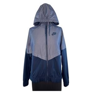 NIKE Chambray Obsidian Blue Long Sleeve Zip Front Womens Windrunner Jacket M